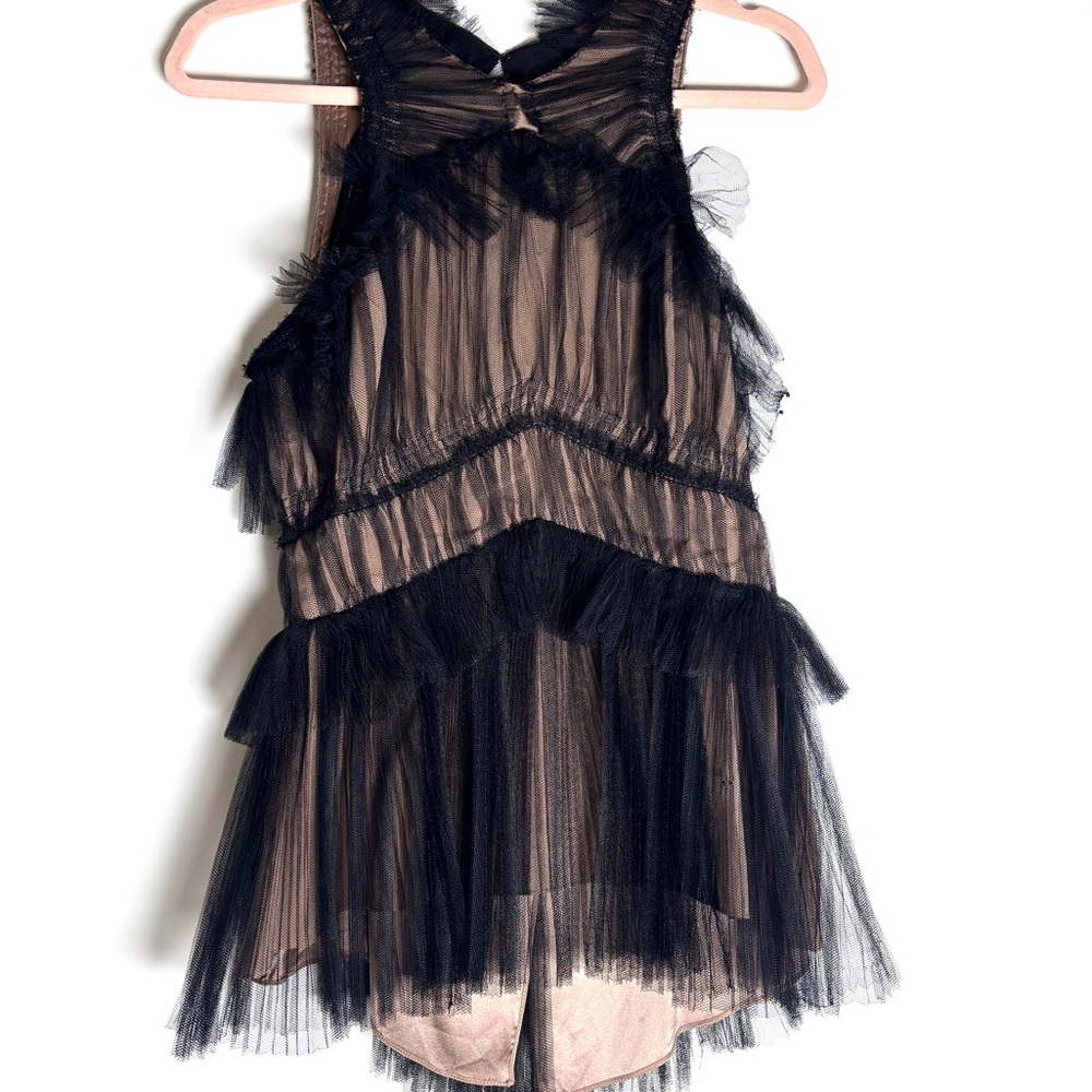 Vintage Vera Wang Sheer Tulle Mesh Top | Nude & Black Balletcore Designer Blouse